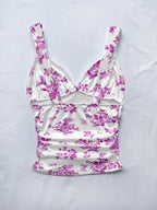 Women's Spring/summer New Hot Beach Tropical Vacation Outfits Casual Floral Slim Fit Bustier Halter Top - Magenta
