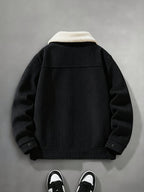 Men'S Autumn Winter New Fashion Easy Fleece Thick Warm Coat Outdoor Casual Sports Thickened Lapel Coat - Black