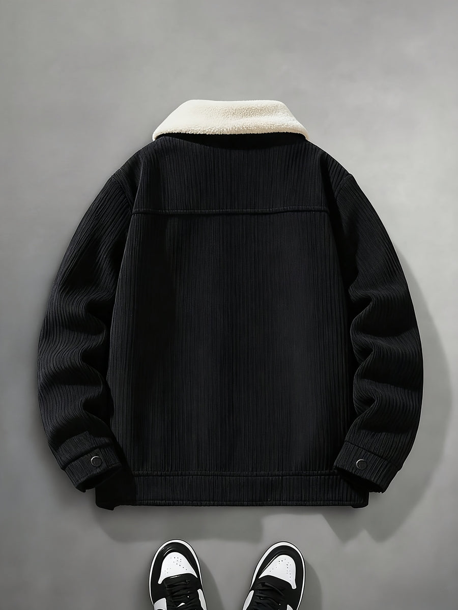 Men'S Autumn Winter New Fashion Easy Fleece Thick Warm Coat Outdoor Casual Sports Thickened Lapel Coat - Black