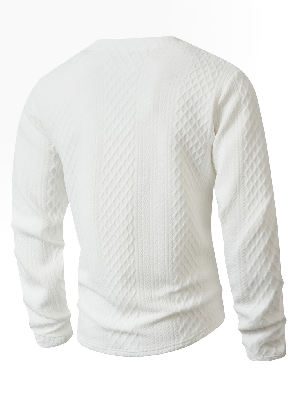 Josh Mei's Selection: Henley Collar Shirt, 2026 Autumn/Winter European and American Style Men's Casual Jacquard Crew Neck Long Sleeve Pullover Sweater Short Sleeve - White