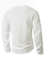 Josh Mei's Selection: Henley Collar Shirt, 2026 Autumn/Winter European and American Style Men's Casual Jacquard Crew Neck Long Sleeve Pullover Sweater Short Sleeve - White
