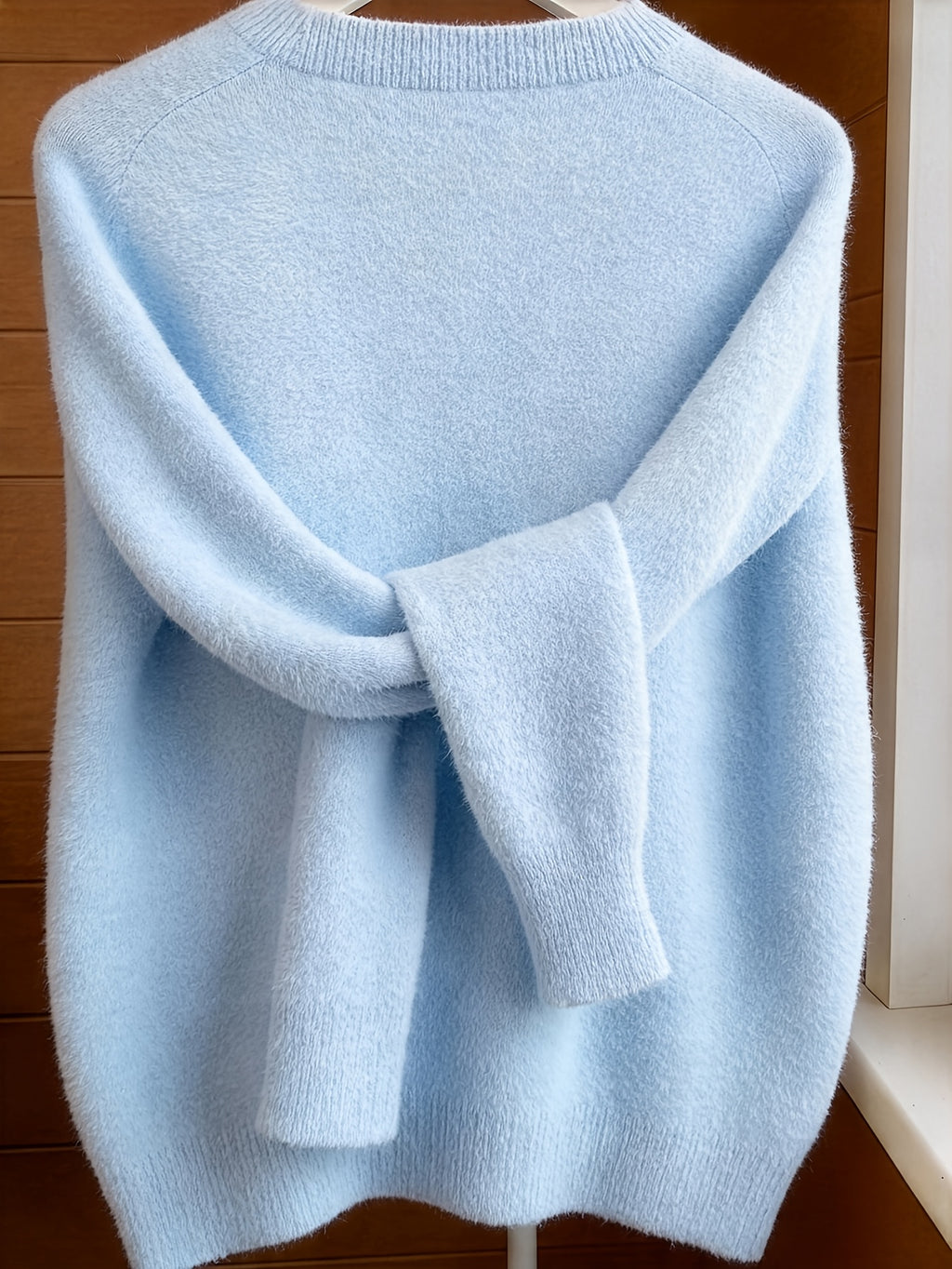 Spring Autumn Solid Color Round Neck Button Sweater Open Cardigan, Loose Casual Fashion Versatile Jacket, Soft Comfortable Elegant Women'S Top - Light Blue