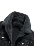Men'S Shearling Collar Fleece-Lined Denim Jacket, Thickened Windproof Warm-Locking Cold-Resistant, Washed Denim Composite Shearling Lining Contrast Stitching Craft, Utility Casual Regular Fit, Fall Winter Street Commute Vintage Style - Deep Grey