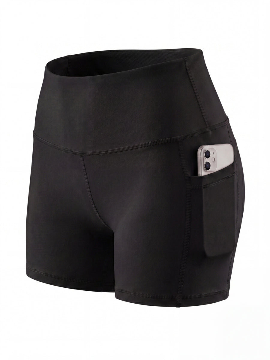 Summer Fashion Women's High-Waist 3-Inch Shorts with Pockets, Moisture-Wicking Summer Style - Anti-See-Through, Tummy Control, Non-Slip Waistband - Black