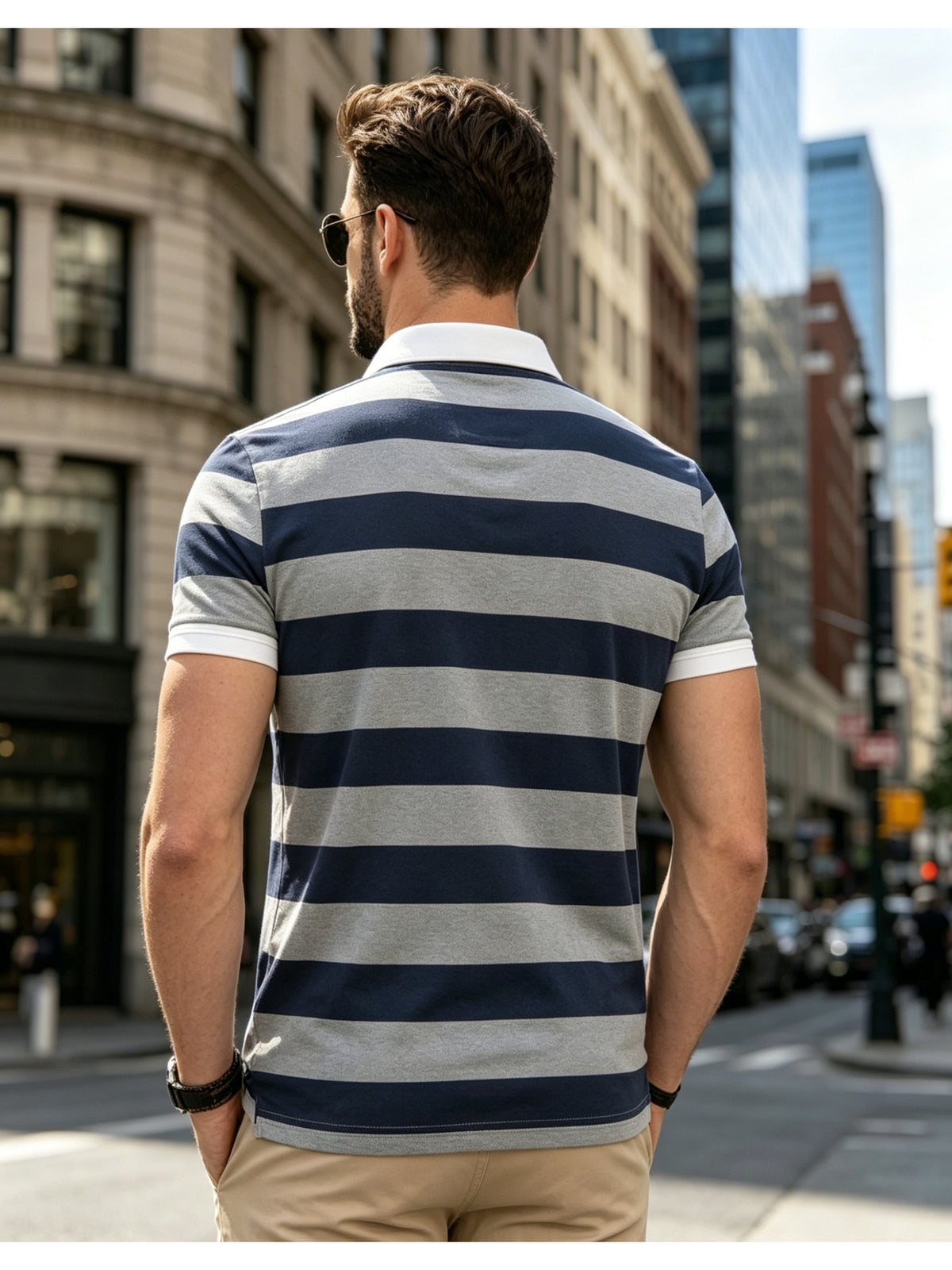 Men'S Business Casual Striped Polo Shirt, Summer Thin Breathable Short Sleeve, Office Commute Versatile Top - Mixed colors