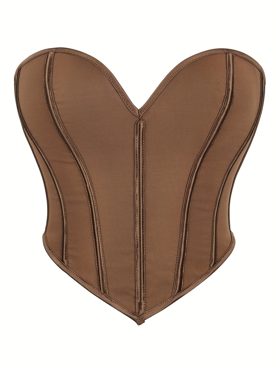 Sexy Women's Strapless Mesh Top, Breathable Double-Layer Frosted Texture, Women's Sexy Court-Style Corset Top - Dark Brown