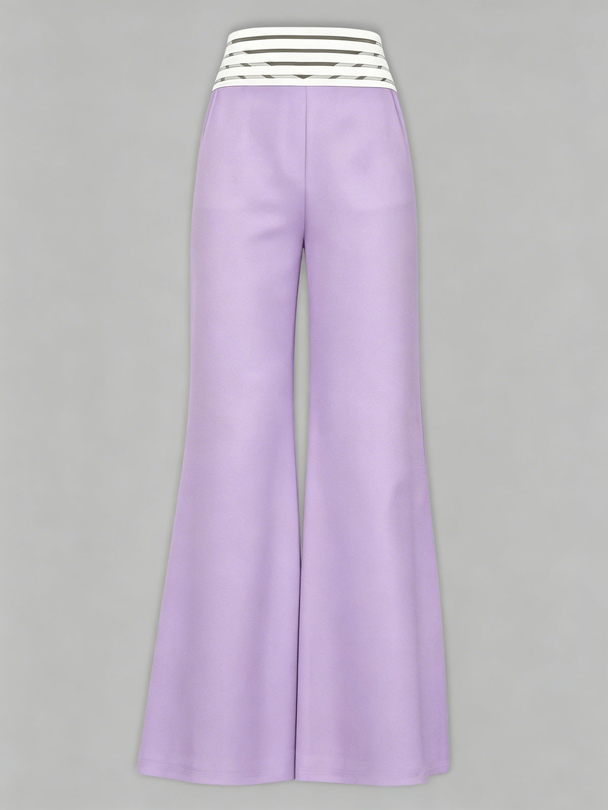 Women'S Crossed Waist Straight Leg Pants, Mesh Waistband Design, Solid Color Slightly Elastic Casual Trousers Suitable for Travel And Dates - Light Purple