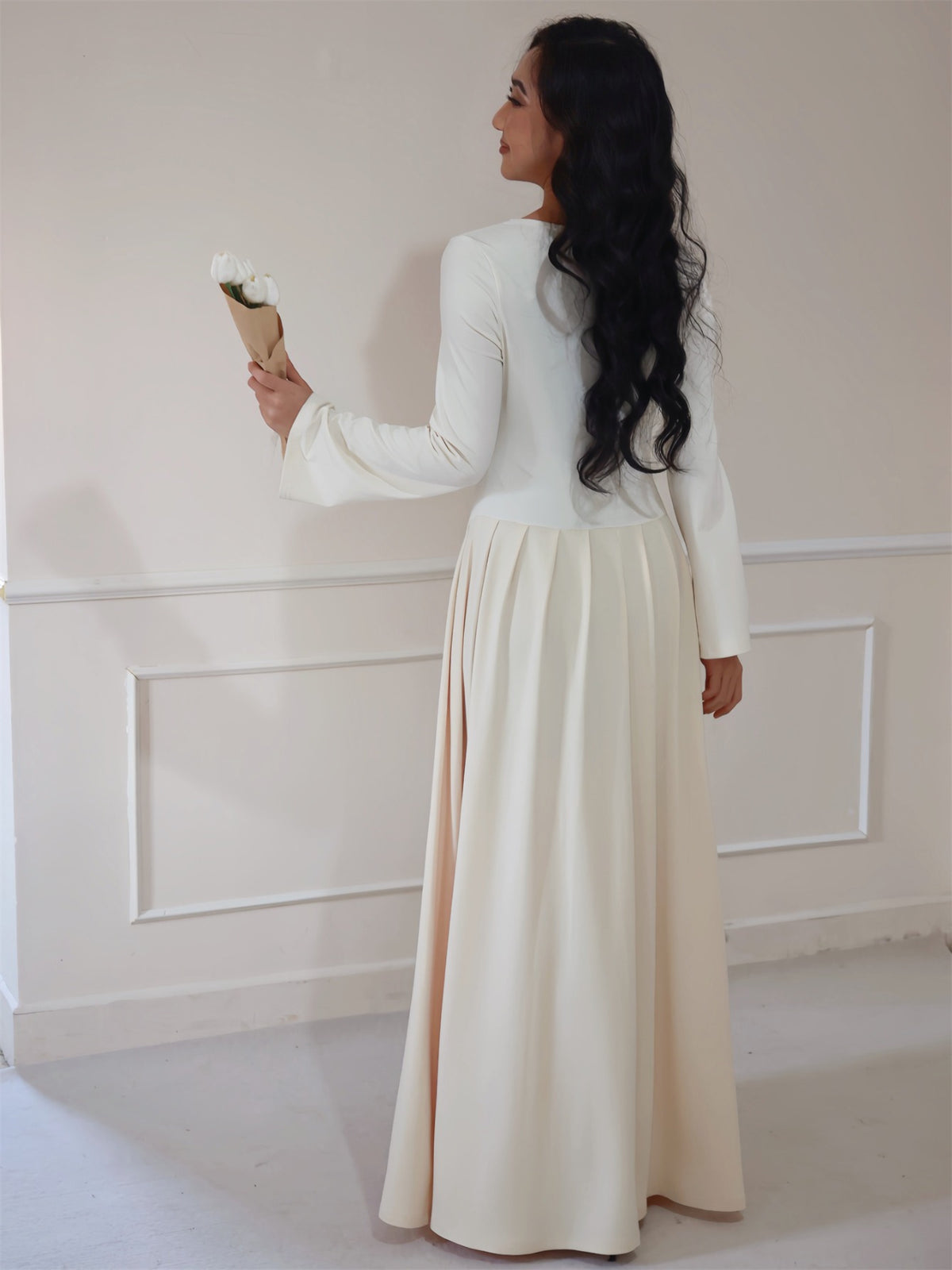 Casual Dress Kaftans Banquet Party Long Dresses, Long Sleeves, Perfect for Spring and Fall, Casual Wear | Polyester Fabric - Apricot