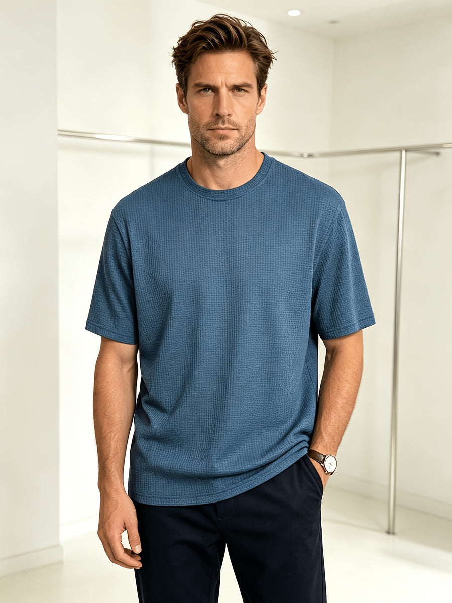 2026 Summer New Textured Breathable Quick-Dry Basic Short Sleeve T-Shirt, Old Money Style Business Casual Tee for Daily Commute, Sweat-Wicking Versatile Easy Top Available in Multiple Colors - Navy Color