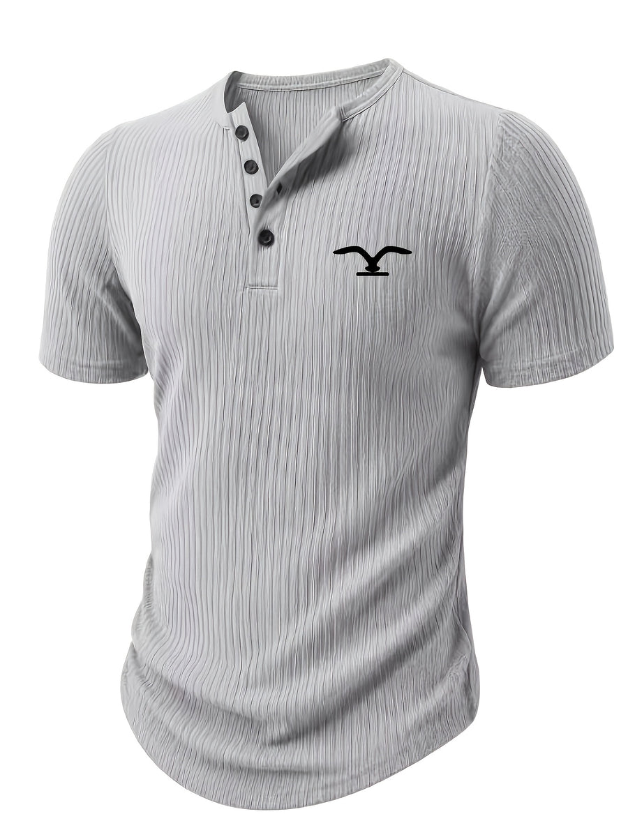 Men'S Ribbed Texture Henley Short Sleeve, All-Over Print Summer Slim Fit Casual T-Shirt - Gray 12pcs