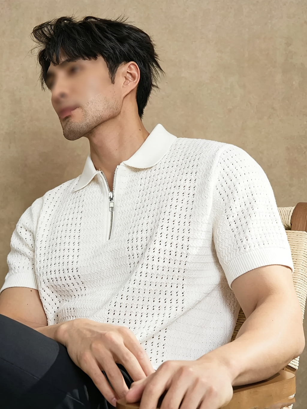 Men'S Knit Sweater in Stock Summer Premium Style New Short Sleeve Top Old Money Style Men'S Trendy Brand Lapel Hollow Sexy Knit Sweater Top in Stock - White
