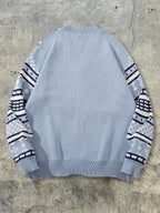 Men's New Autumn/Winter Streetwear American Style Solid Color Vertical Stripe Hard Line Fairytale Style Simple Commuter Versatile Cable Knit Button V-Neck Cardigan Sweater Open Front Fabric Long Sleeve Knitted Outerwear - Blue