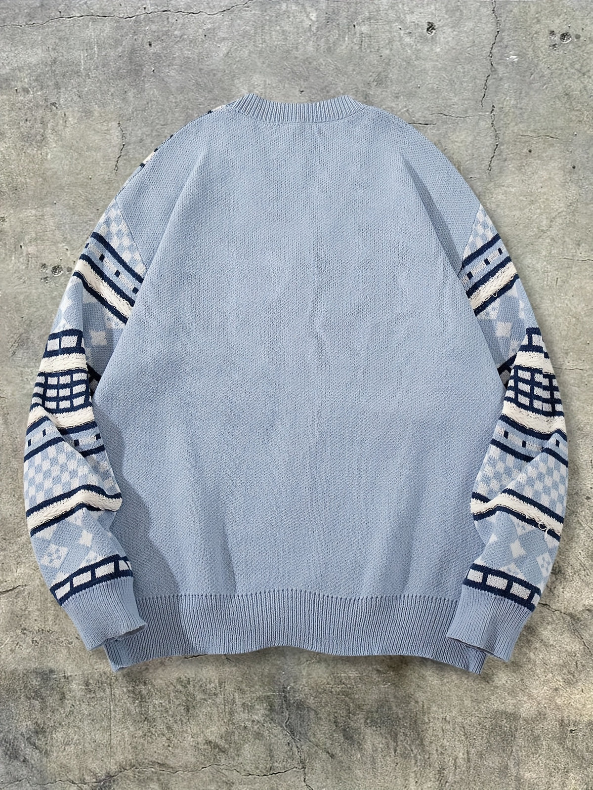 Men's New Autumn/Winter Streetwear American Style Solid Color Vertical Stripe Hard Line Fairytale Style Simple Commuter Versatile Cable Knit Button V-Neck Cardigan Sweater Open Front Fabric Long Sleeve Knitted Outerwear - Blue