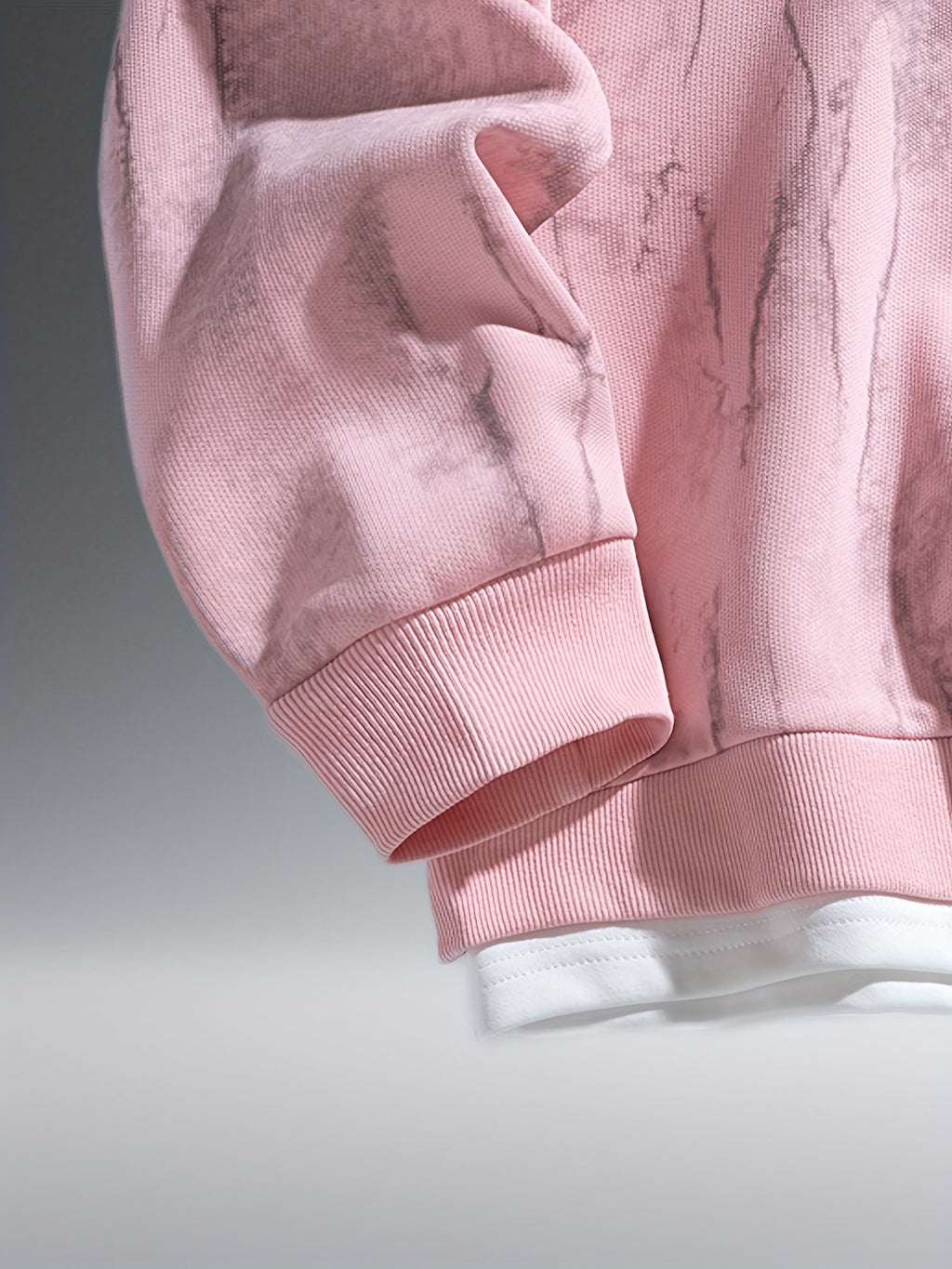 Autumn And Winter New Men'S Trendy Round Neck Sweatshirt, 320 Gram Blend Tie-Dye Sweatshirt, Fashionable Fake Two-Piece Pullover - Pink Color