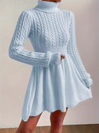 High-Neck Pink Mini Sweater Dress A-Line Dress Christmas Sweater Dress for Women - Powder blue