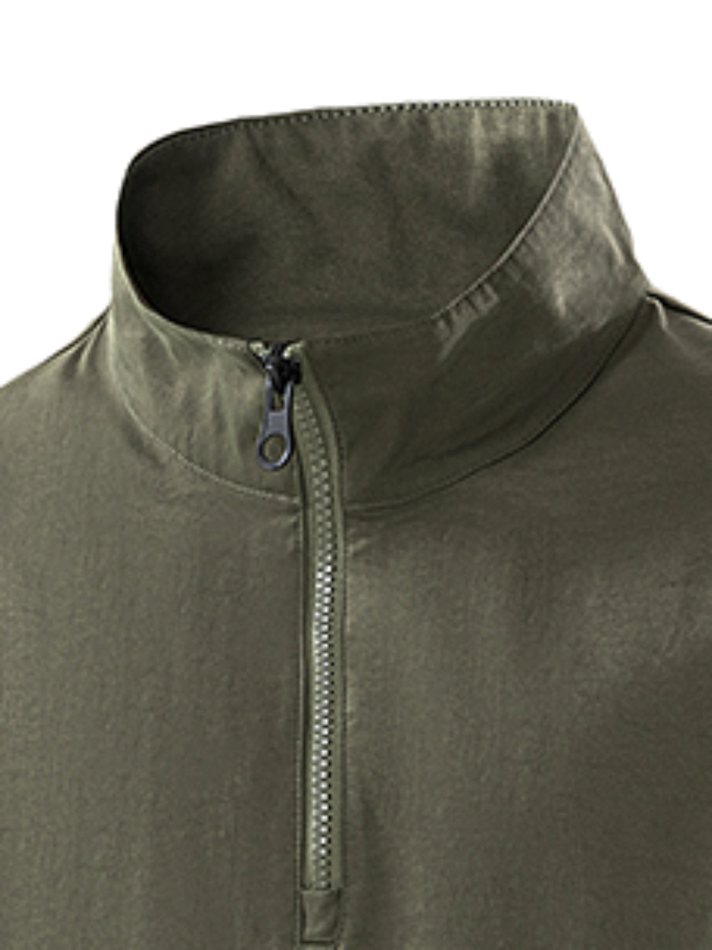 Summer New Versatile Stand-Up Collar Men'S T-Shirt Loose Thin Short Sleeve Half-Zipper Breathable Top - Olive Green