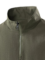 Summer New Versatile Stand-Up Collar Men'S T-Shirt Loose Thin Short Sleeve Half-Zipper Breathable Top - Olive Green
