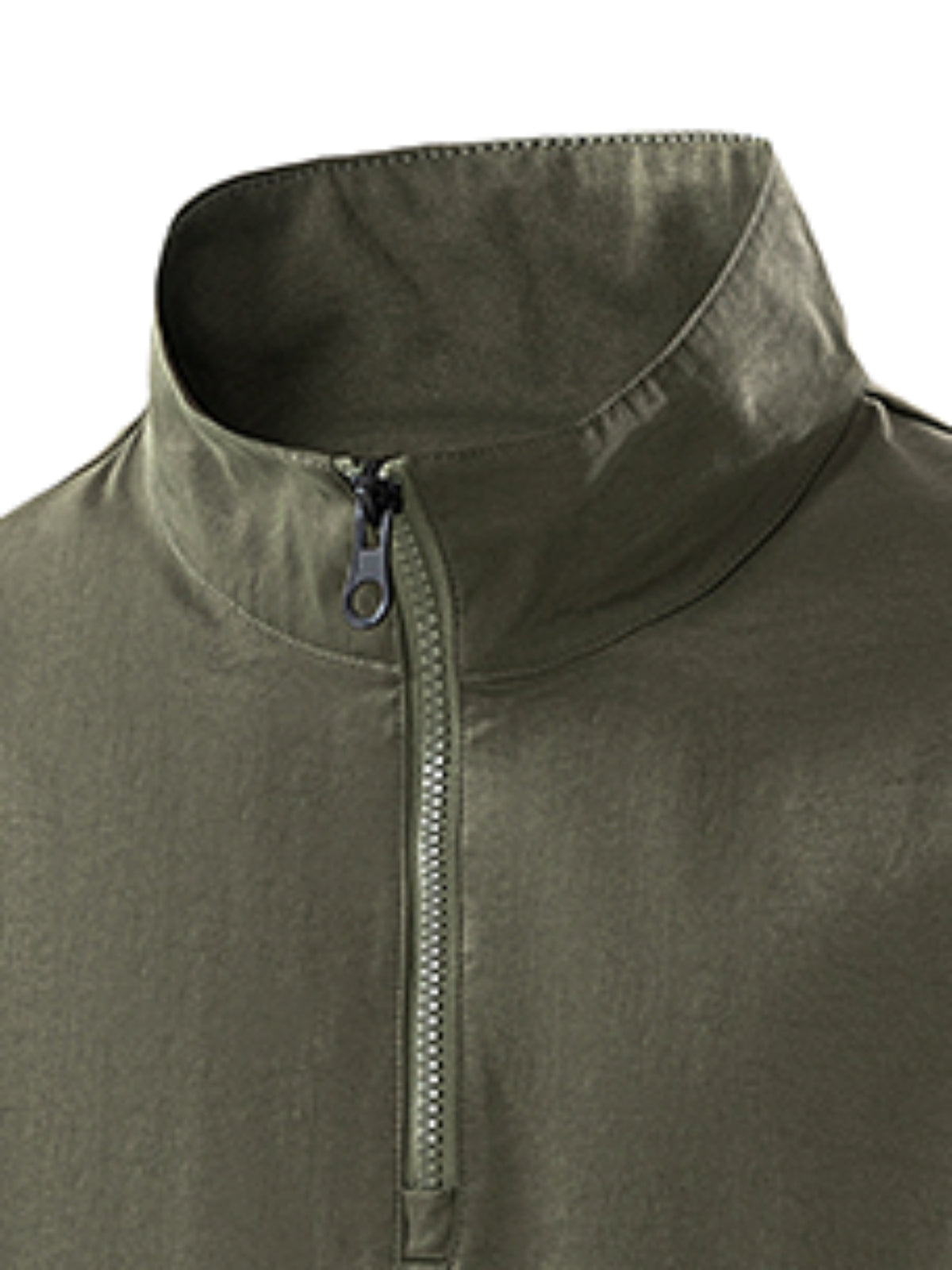 Summer New Versatile Stand-Up Collar Men'S T-Shirt Loose Thin Short Sleeve Half-Zipper Breathable Top - Olive Green
