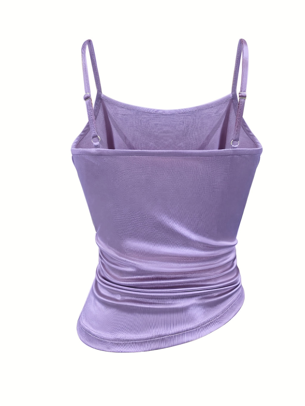 [Development WY260120078] Women's Satin Irregular Hem Side Gathers Daily Fashion Commuting Vacation Camisole Top - Light Purple