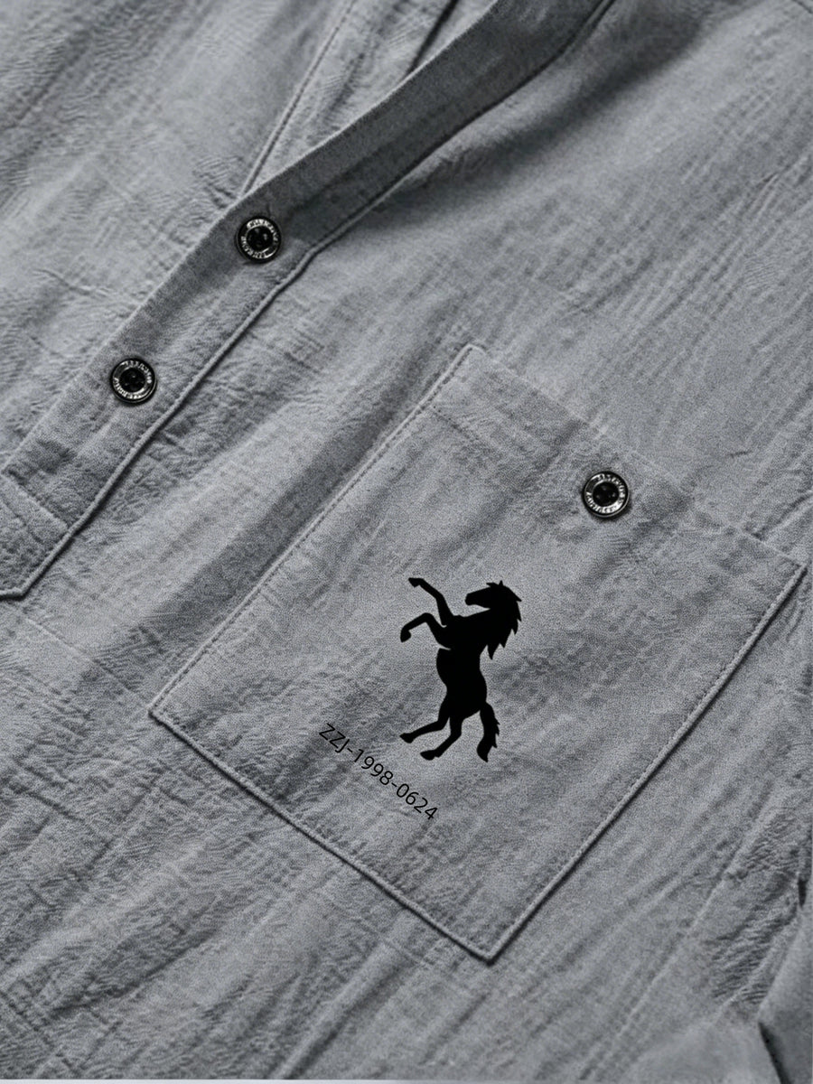 [Shule Shui OBM]New Men's Casual Henley Shirt Suitable for Parties and Dates - Grey
