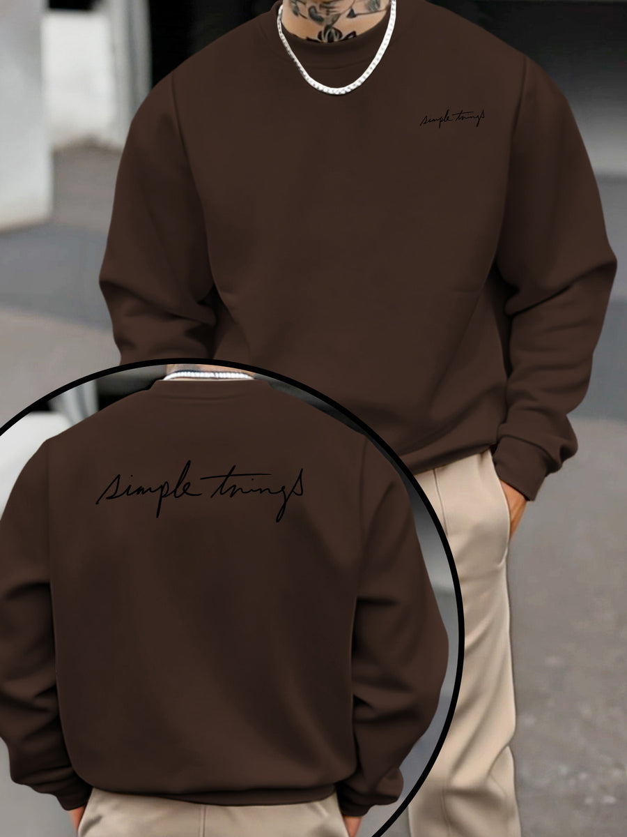 Men'S Trendy Round Neck Sweatshirt, Loose Casual Long Sleeve Top, Individual Pattern Design with Print, Comfortable And Non-Tight Fabric, All-Season Wearable Easy Men'S Clothing - Coffee