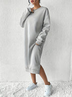 [Full Version] Women'S Cute Bear Print Long Sleeve Casual Straight Dress, Fall Winter, Long Sleeve Fashion Sweatshirt [Circle] Targeted - Grey