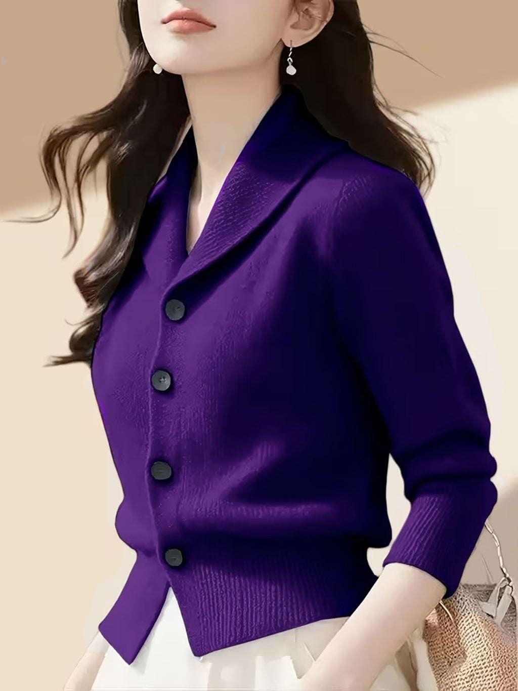 Women's Turn- Collar Cardigan Coat - Deep Purple