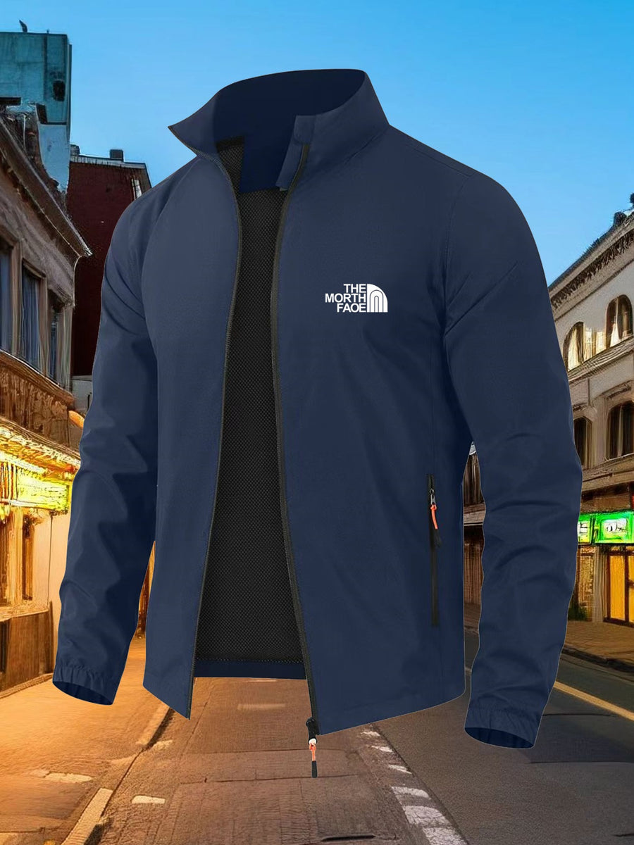 2026 New Model Men's Outdoor Men's Windproof Mountaineering Sport Jacket, Lightweight and Comfortable High-quality Raincoat, Fashionable and Trendy Pattern Design, Suitable for Spring and Autumn Seasons, Essential for Outdoor Activities. - Navy Color