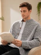 [Wading Whale OBM] Autumn Winter New Men'S Knit Cardigan, Old Money Style Solid Color Striped Single-Button Open Front Round Neck Sweater for Business Casual Fashion, Suitable for Spring, Autumn, Winter Layering Or Outerwear, Fits Daily Casual - Light Grey