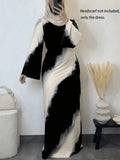 Minimalist Black And White Contrast Robe, Ink Wash Printed Cinched Dress, Gathering And Street Style Elegant Robe - Black