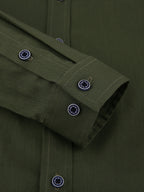 Men'S Casual Shirt, Spring/Autumn Style Linen-Like Collar Long Sleeve Versatile Solid Color Shirt, Minimalist Letter Print on Chest, Slim Fit Slimming Business Casual Top, Youth Daily Commute Versatile Men'S Clothing - Olive Green