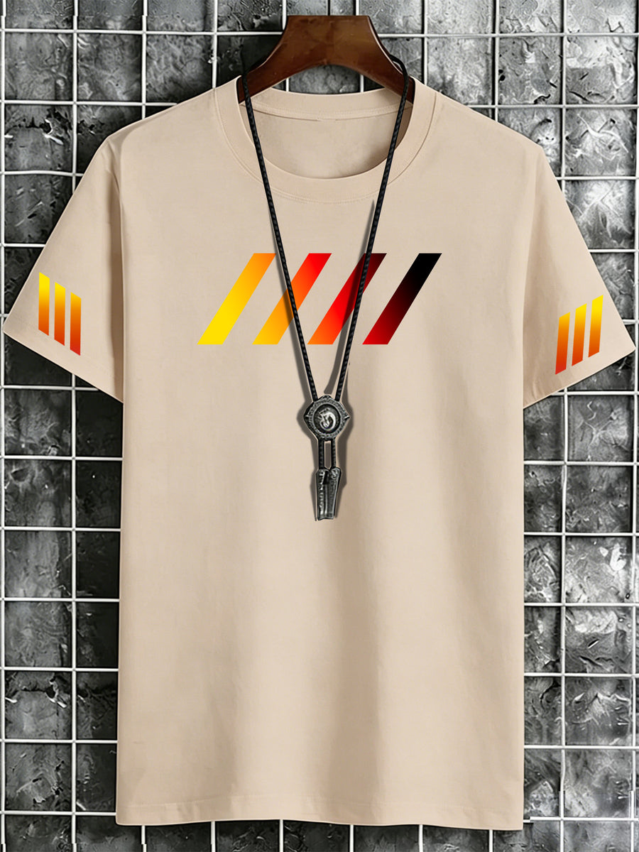 Men'S Casual Sports Short Sleeve T-Shirt with Gradient Diagonal Stripe Pattern Comfortable Breathable Quick-Drying Cool Suitable for Daily Wear Outdoor Jogging Available in 8 Colors Suitable for All Seasons - Apricot