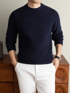 Winter New Round Neck Long Sleeve Thick Warm Men'S Sweater Off-Shoulder Style All-Match Casual Knit Top, Easy And Cool Base Layer Men'S Top, Comfortable And Breathable, Skin-Friendly Cold-Proof Pullover Clothing HF1193 - Navy Color
