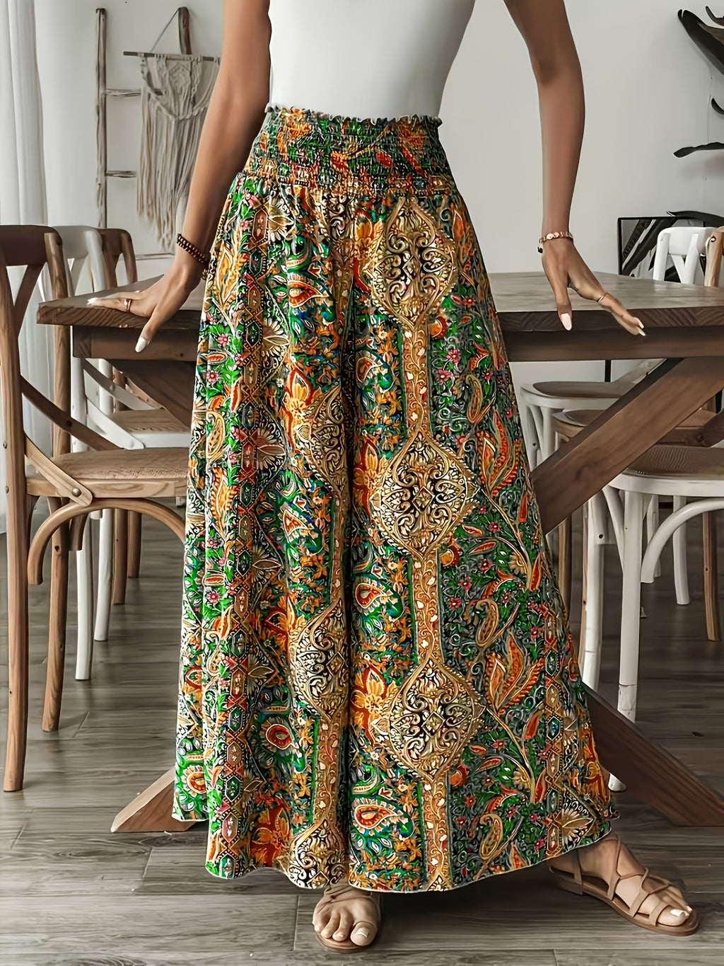 New Women'S Fashion Casual Sexy Generous Elegant Random Print Waist-Cinching Wide-Leg Shorts Skirt - Multicolor 1