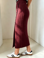 Spring And Autumn Season Women'S New Casual High-Waist Ribbed Button-Detail Slit Half-Skirt - Mixed Color 2