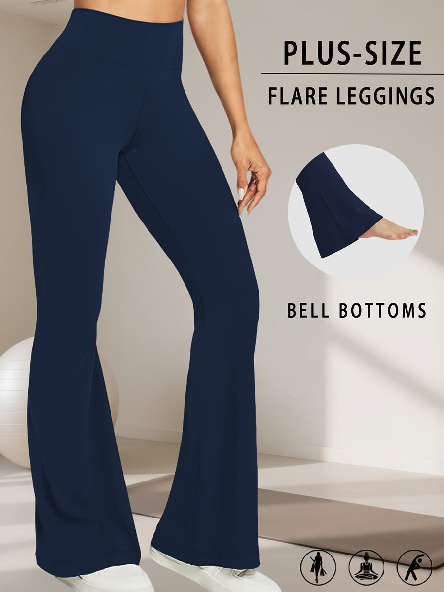 Plus Size Women's Super Soft High Waisted Flare Pants, Leggings Tummy Control Soft Bootleg Bell Bottoms - Navy Color