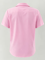 Spring/Summer Women's Short-Sleeve Solid Color Shirt for Daily and Commuting Wear, Machine Washable Shirt - Pink