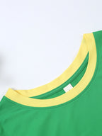 20pcs Women's Colorblock T-Shirt Single Piece, Hand-Drawn Line Art Couple Holding Hands with Heart Print, Colorblock Summer  Sleeve Crew Neck Short Sleeve T-Shirt - Breathable Crew Neck Casual Sport Top, Loose Fit Spring Festival Trendy Apparel - Green＋Yellow
