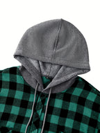 Men's Fashion Hooded Plaid Trendy Shirt Hooded Plaid Sweatshirt, Autumn/Winter Essentials, New Season - Dark Green