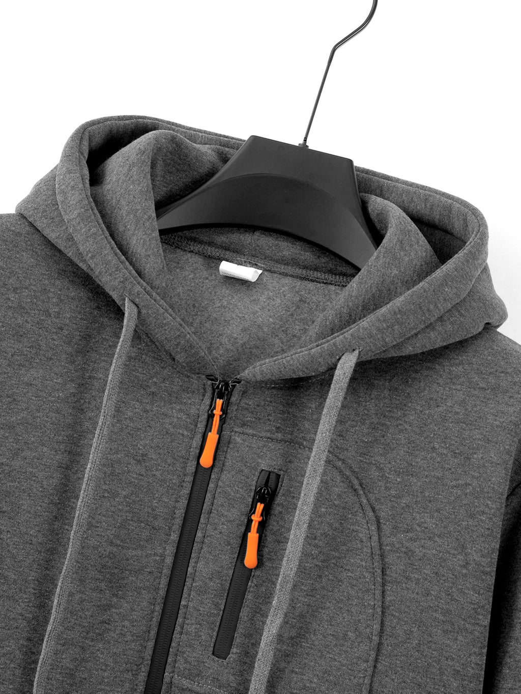 Men'S Hoodie with Multi-Zipper Pockets, Minimalist Graphic Print Casual Style Autumn Winter Wear 2pcs Set - Dark Gray + Black