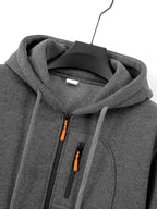 Men'S Hoodie with Multi-Zipper Pockets, Minimalist Graphic Print Casual Style Autumn Winter Wear 2pcs Set - Dark Gray + Black