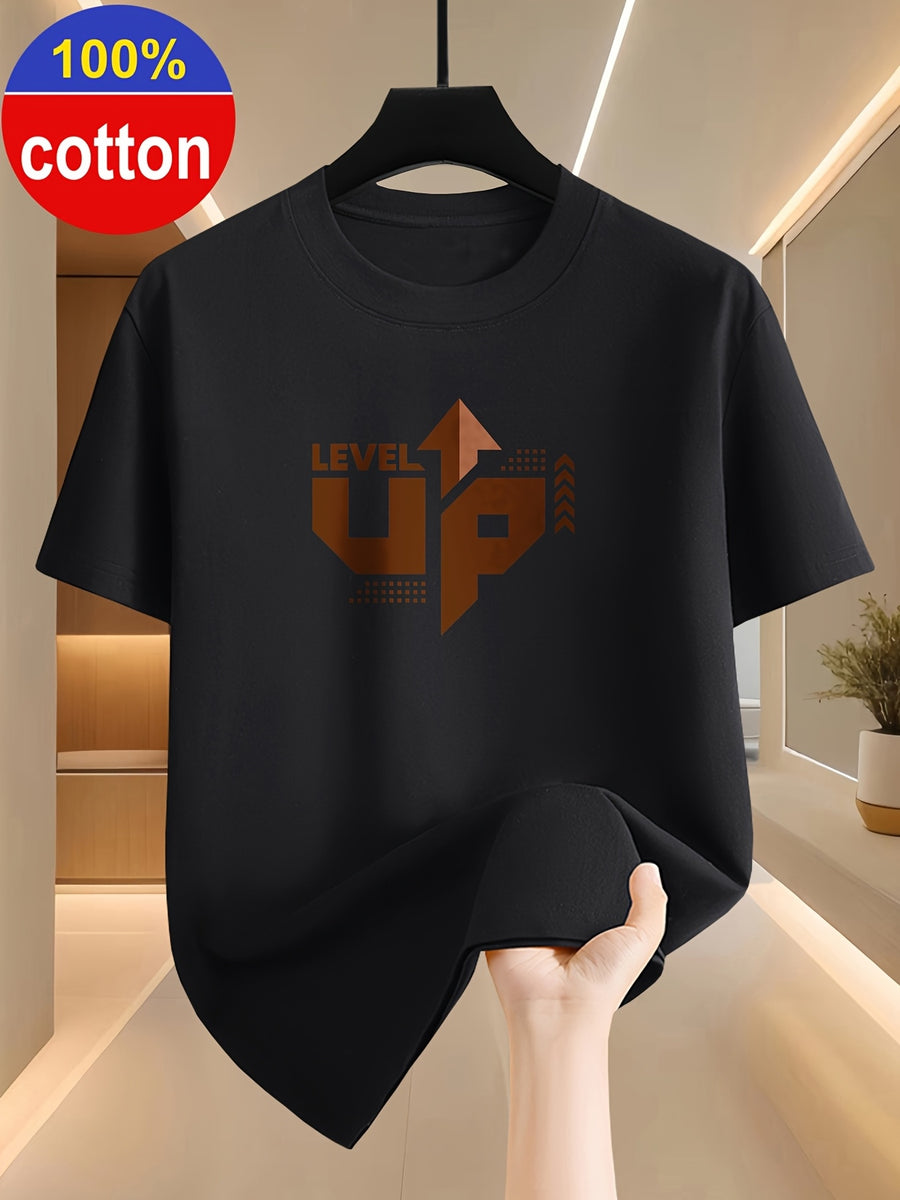 100%, Summer Men'S Short Sleeve T-Shirt, Fashion Easy Print Top, Round Neck Base Layer, Easy Fashion Fit, Outdoor Leisure Sports Essential, Machine Washable - Black