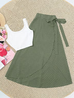 Women'S Elegant Solid Color Vest Polka Dot Half Skirt Casual Set, Suitable for Beach Vacation Outings - Mixed colors