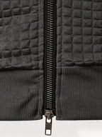 Spring/Autumn New Men's Solid Color Lapel Waffle Knit Long Sleeve Zipper Jacket, Comfortable and Breathable Outdoor Sports Men's Outerwear, Practical Jacket - Grey