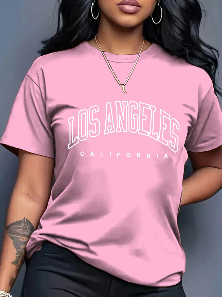 Women's Oversized Round Neck Short Sleeve T-Shirt - Blouse with - Letter Print (Suitable for Initial/ending Letters) - Loose Fit Casual & Elegant - Top - Machine Washable Comfortable Casual Attire for & Outfits - Dark Pink