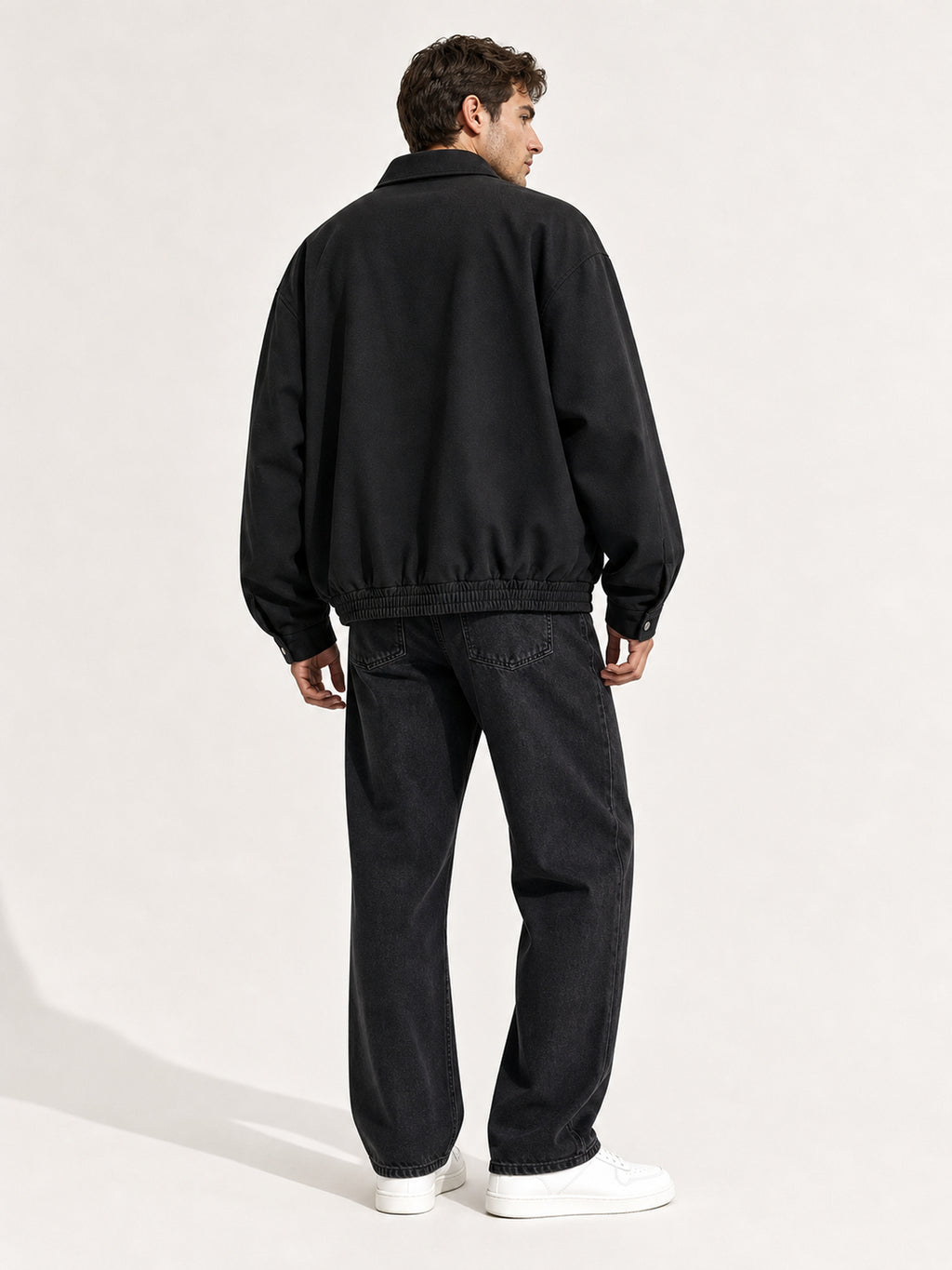 1pc Men's Collar Jacket - Loose and Casual American Style Men's Jacket - Pure Color Men's Genderless Style Jacket - Popular Design with Zipper - Spring and Autumn Season. Comfortable, Breathable and Soft. Suitable for Daily Wear and Parties. - Black