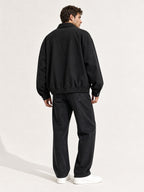 1pc Men's Collar Jacket - Loose and Casual American Style Men's Jacket - Pure Color Men's Genderless Style Jacket - Popular Design with Zipper - Spring and Autumn Season. Comfortable, Breathable and Soft. Suitable for Daily Wear and Parties. - Black