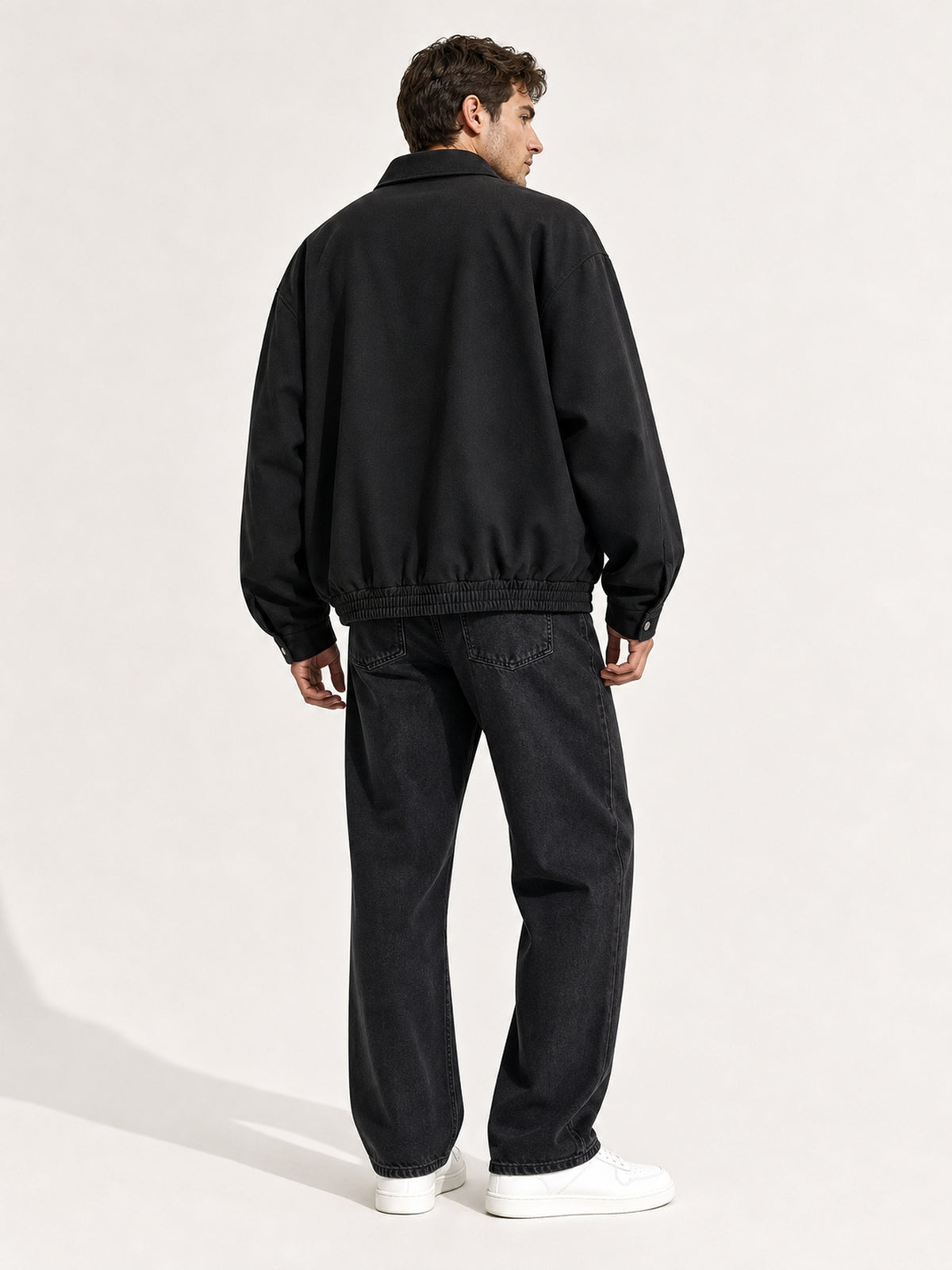 1pc Men's Collar Jacket - Loose and Casual American Style Men's Jacket - Pure Color Men's Genderless Style Jacket - Popular Design with Zipper - Spring and Autumn Season. Comfortable, Breathable and Soft. Suitable for Daily Wear and Parties. - Black