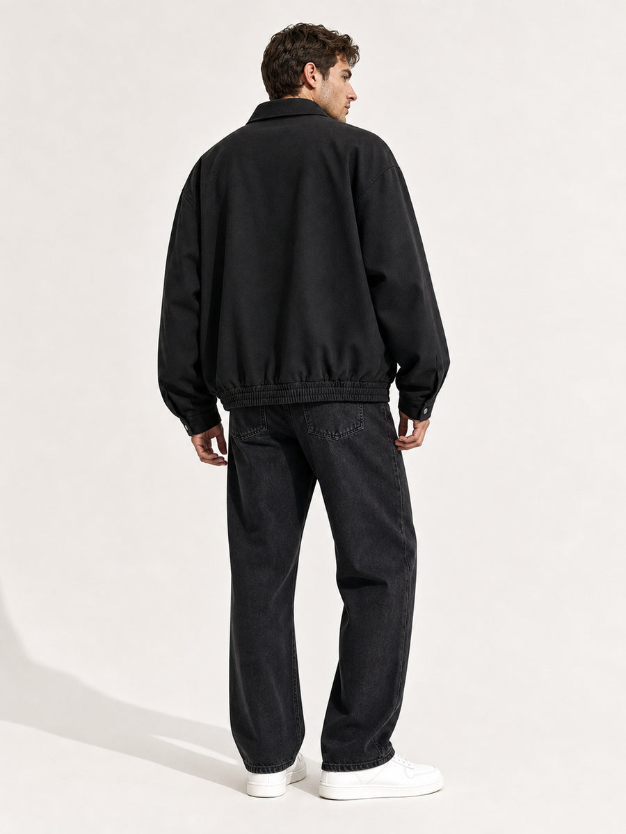 1pc Men's Collar Jacket - Loose and Casual American Style Men's Jacket - Pure Color Men's Genderless Style Jacket - Popular Design with Zipper - Spring and Autumn Season. Comfortable, Breathable and Soft. Suitable for Daily Wear and Parties. - Black