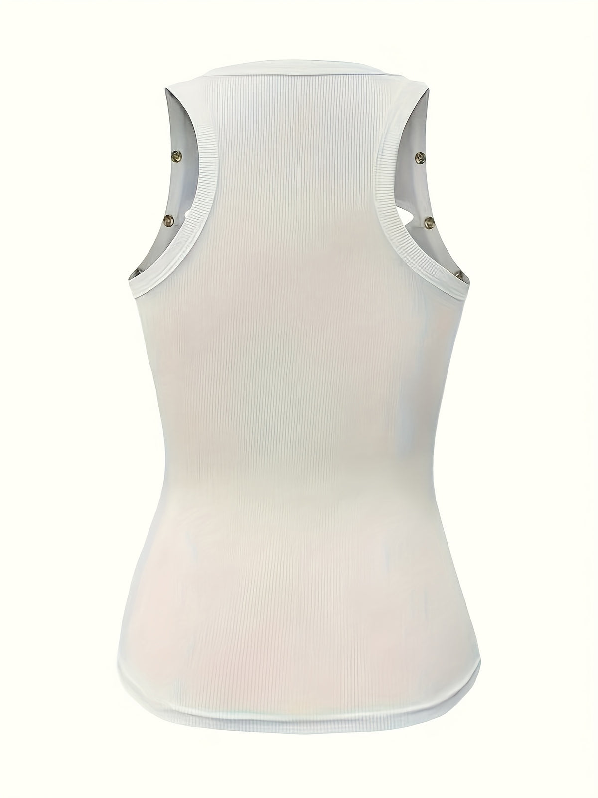 Women's Sheer Semi-Sheer Slim Roentgen Sleeveless Top - Round Neck Summer Blouse with Faux Button Front, Machine Washable - Sexy Sleeveless Shirt for Spring/Summer Outfits (Solid Color) - White